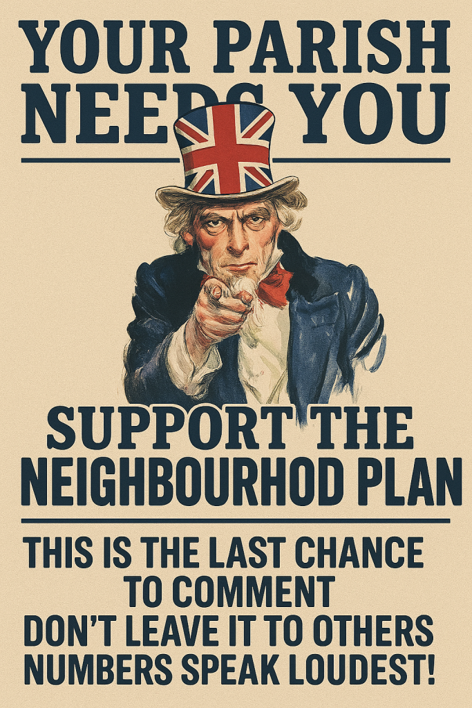 A poster with an Uncle Sam style character stating your Parish Needs You.